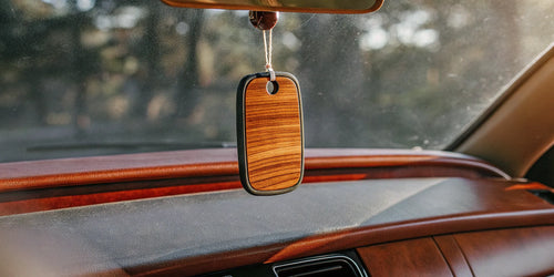 The best smelling wood car air freshener hanging from a rearview mirror.