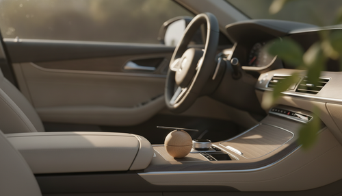 Minimalist car freshener in a modern interior with a bright citrus atmosphere